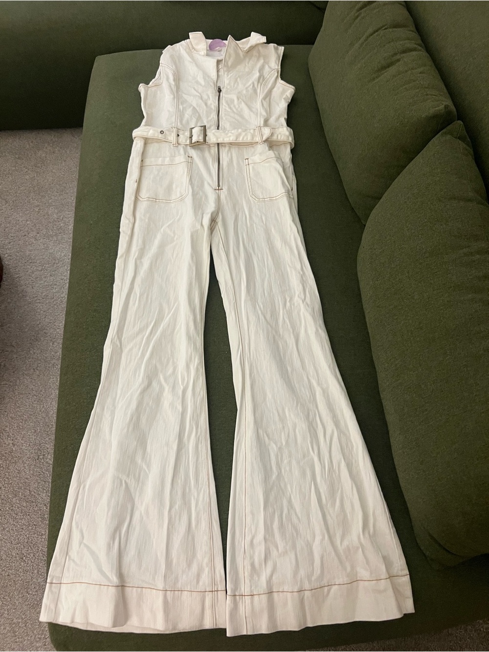 Women's Cream Sleeveless Belted Jumpsuit